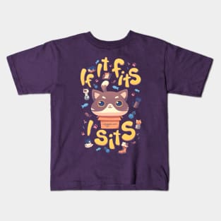 If It Fits I Sits // Kawaii Cats, Kitten Meme, Adopt, Pets Kids T-Shirt